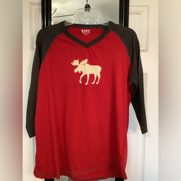 Lazy One PJ T-Shirt XL red and grey with white moose - Picture 1 of 5